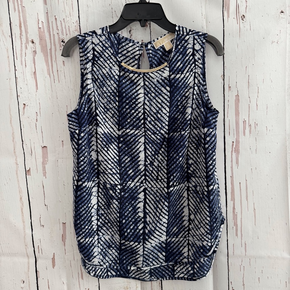 Michael Kors Navy and White Sleeveless Top Small